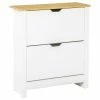Homcom Meubles D'entrée Et à Chaussures Armoire à Chaussures 2 Portes Abattantes 2 Compartiments Blanc Chêne -Meubles d'appoint Soldes armoire a chaussures 2 portes abattantes 2 compartiments blanc chene
