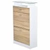 Homcom Meubles D'entrée Et à Chaussures Armoire à Chaussures 2 Portes Tiroir étagère Verre Chêne Blanc -Meubles d'appoint Soldes armoire a chaussures 2 portes tiroir etagere verre chene blanc