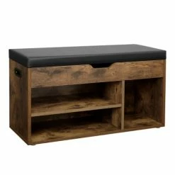 Calicosy Meubles D'entrée Et à Chaussures Banc à Chaussures 3 Compartiments Et 1 Coffre - L80 Cm - Marron