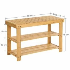 Calicosy Meubles D'entrée Et à Chaussures Banc à Chaussures 3 Niveaux En Bambou Naturel - L70 Cm - Marron -Meubles d'appoint Soldes banc a chaussures 3 niveaux en bambou naturel l70 cm marron 2