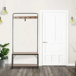 Homcom Meubles D'entrée Et à Chaussures Banc à Chaussures Porte-manteaux Style Industriel 9 Homcom Meubles D'entrée Et à Chaussures Banc à Chaussures Porte-manteaux Style Industriel -Meubles d'appoint Soldes banc a chaussures porte manteaux style industriel 1