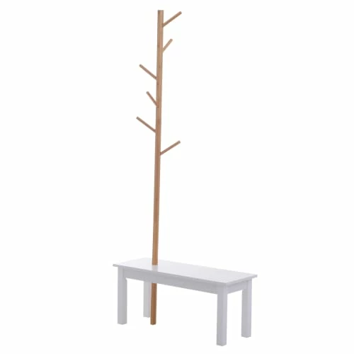 Homcom Portemanteaux Et Patères Banc Porte-manteaux 2 En 1 Blanc Bois Bambou 4 Homcom Portemanteaux Et Patères Banc Porte-manteaux 2 En 1 Blanc Bois Bambou – Image 2