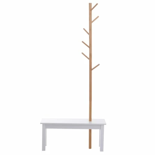Homcom Portemanteaux Et Patères Banc Porte-manteaux 2 En 1 Blanc Bois Bambou 7 Homcom Portemanteaux Et Patères Banc Porte-manteaux 2 En 1 Blanc Bois Bambou – Image 5