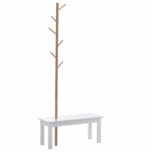 Homcom Portemanteaux Et Patères Banc Porte-manteaux 2 En 1 Blanc Bois Bambou 3 Homcom Portemanteaux Et Patères Banc Porte-manteaux 2 En 1 Blanc Bois Bambou
