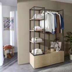 Mob In Valets De Nuits Et Portants Dressing Ouvert Modulable Avec 2 Tiroirs Effet Bois Clair -Meubles d'appoint Soldes dressing ouvert modulable avec 2 tiroirs effet bois clair 2