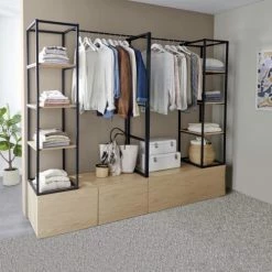 Mob In Valets De Nuits Et Portants Dressing Ouvert Modulable Avec Tiroirs Effet Bois Clair -Meubles d'appoint Soldes dressing ouvert modulable avec tiroirs effet bois clair 2
