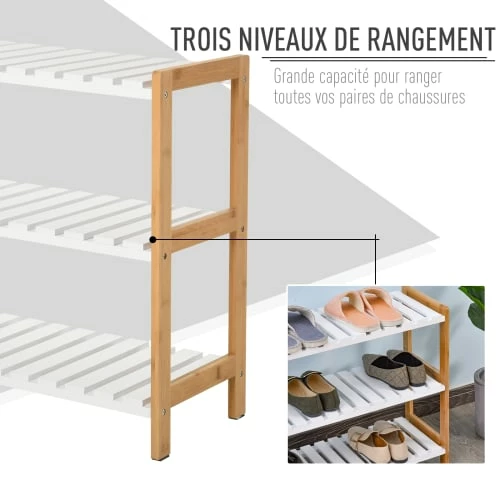 Homcom Meubles D'entrée Et à Chaussures Etagère à Chaussures 3 Niveaux Bambou MDF Blanc 7 Homcom Meubles D'entrée Et à Chaussures Etagère à Chaussures 3 Niveaux Bambou MDF Blanc – Image 5