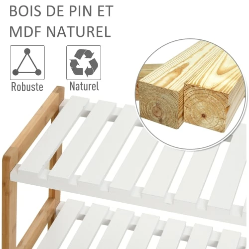 Homcom Meubles D'entrée Et à Chaussures Etagère à Chaussures 3 Niveaux Bambou MDF Blanc 8 Homcom Meubles D'entrée Et à Chaussures Etagère à Chaussures 3 Niveaux Bambou MDF Blanc – Image 6
