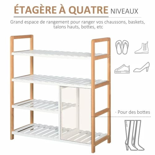 Homcom Meubles D'entrée Et à Chaussures Etagère à Chaussures 4 Niveaux Bois De Pin étagères à Lattes Blanc 6 Homcom Meubles D'entrée Et à Chaussures Etagère à Chaussures 4 Niveaux Bois De Pin étagères à Lattes Blanc – Image 4