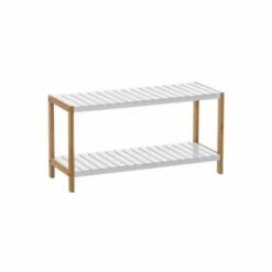 Wadiga Meubles De Rangement Étagère à Chaussures Bambou Gris 2 étages 70x26x36cm -Meubles d'appoint Soldes etagere a chaussures bambou blanc 2 etages 70x26x36cm 3