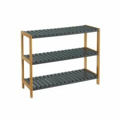 Wadiga Meubles D'entrée Et à Chaussures Étagère à Chaussures Bambou étroite 3 Niveaux Grise