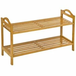 Tectake Meubles D'entrée Et à Chaussures Etagère à Chaussures Bois 2 Niveaux Marron