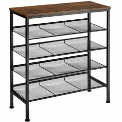 Tectake Meubles D'entrée Et à Chaussures Étagère à Chaussures BOURNEMOUTH 75,5x30,5x85,5cm Effet Bois Foncé