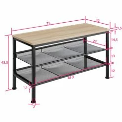 Tectake Meubles D'entrée Et à Chaussures Étagère à Chaussures DERRY 75,5x30,5x45,5cm Effet Bois Clair -Meubles d'appoint Soldes etagere a chaussures derry 75 5x30 5x45 5cm effet bois clair 3
