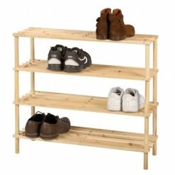 Fornord Meubles D'entrée Et à Chaussures Étagère à Chaussures En Bois 4 Niveaux - 74x26x64cm -Meubles d'appoint Soldes etagere a chaussures en bois 4 niveaux 74x26x64cm 1