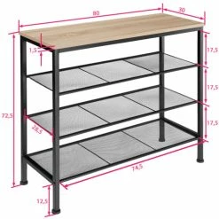 Tectake Meubles D'entrée Et à Chaussures Étagère à Chaussures NEWPORT 80,5x30,5x72,5cm Bois Clair Industriel, -Meubles d'appoint Soldes etagere a chaussures newport 80 5x30 5x72 5cm bois clair industriel 5
