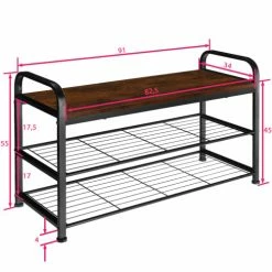 Tectake Meubles D'entrée Et à Chaussures Étagère à Chaussures SOUTHAMPTON 91x36x55cm Bois Foncé Industriel -Meubles d'appoint Soldes etagere a chaussures southampton 91x36x55cm bois fonce industriel 5