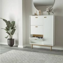Nouveaux produits -Meubles d'appoint Soldes grand meuble a chaussures d entree en bois blanc 1