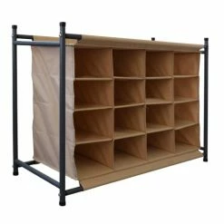 Mobili Rebecca Meubles D'entrée Et à Chaussures Meuble à Chaussures 16 Vide-poches En Métal Et Tissu Beige -Meubles d'appoint Soldes meuble a chaussures 16 vide poches en metal et tissu beige 2