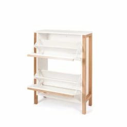 Woodman Meubles D'entrée Et à Chaussures Meuble à Chaussures 2 Compartiments En Bois H93cm Blanc -Meubles d'appoint Soldes meuble a chaussures 2 compartiments en bois h93cm blanc 4