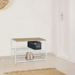 The Home Deco Factory Meubles D'entrée Et à Chaussures Meuble à Chaussures 2 étages Blanc -Meubles d'appoint Soldes meuble a chaussures 2 etages blanc 3