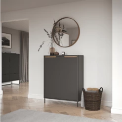 Meubles & Design Meubles D'entrée Et à Chaussures Meuble à Chaussures 2 Portes En Bois Gris -Meubles d'appoint Soldes meuble a chaussures 2 portes en bois gris 1