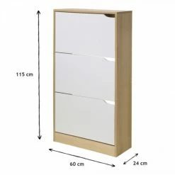 Casâme Meubles D'entrée Et à Chaussures Meuble à Chaussures 3 Tiroirs - Décor Chêne Et Blanc - 12 Paires -Meubles d'appoint Soldes meuble a chaussures 3 tiroirs decor chene et blanc 12 paires 4
