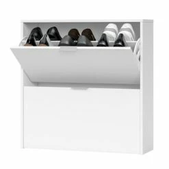 Dmora Meubles D'entrée Et à Chaussures Meuble à Chaussures Avec 2 Portes Effet Bois Blanc -Meubles d'appoint Soldes meuble a chaussures avec 2 portes effet bois blanc 2