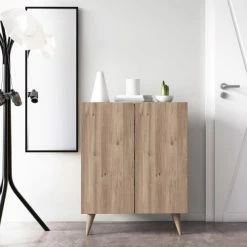 Dmora Meubles D'entrée Et à Chaussures Meuble à Chaussures Avec 2 Portes Effet Bois De Chêne -Meubles d'appoint Soldes meuble a chaussures avec 2 portes effet bois de chene 4