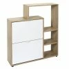 Toilinux Meubles D'entrée Et à Chaussures Meuble à Chaussures Avec 2 Portes Et étagères Blanc Et Bois Marron -Meubles d'appoint Soldes meuble a chaussures avec 2 portes et etageres blanc et bois marron