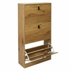 Toilinux Meubles D'entrée Et à Chaussures Meuble à Chaussures Avec 3 Portes Effet Bois Marron -Meubles d'appoint Soldes meuble a chaussures avec 3 portes effet bois marron 2