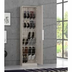 Meubletmoi Meubles D'entrée Et à Chaussures Meuble à Chaussures Avec Miroir Pour 12 Paires Décor Chêne -Meubles d'appoint Soldes meuble a chaussures avec miroir pour 12 paires decor chene 1