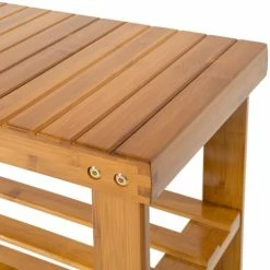 Tectake Meubles D'entrée Et à Chaussures Meuble à Chaussures Bambou 2 Niveaux Avec Compartiment Sac -Meubles d'appoint Soldes meuble a chaussures bambou 2 niveaux avec compartiment sac 3