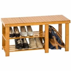 Tectake Meubles D'entrée Et à Chaussures Meuble à Chaussures Bambou 2 Niveaux Avec Compartiment Sac -Meubles d'appoint Soldes meuble a chaussures bambou 2 niveaux avec compartiment sac 4