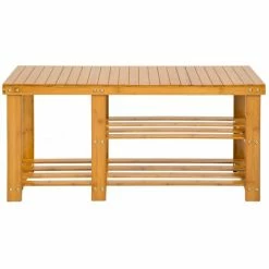 Tectake Meubles D'entrée Et à Chaussures Meuble à Chaussures Bambou 2 Niveaux Avec Compartiment Sac -Meubles d'appoint Soldes meuble a chaussures bambou 2 niveaux avec compartiment sac 5