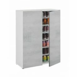 Usinestreet Meubles D'entrée Et à Chaussures Meuble à Chaussures Blanc/béton 2 Portes (28 Paires) L72 X H103cm -Meubles d'appoint Soldes meuble a chaussures blanc beton 2 portes 28 paires l72 x h103cm 3