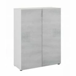 Usinestreet Meubles D'entrée Et à Chaussures Meuble à Chaussures Blanc/béton 2 Portes (28 Paires) L72 X H103cm -Meubles d'appoint Soldes meuble a chaussures blanc beton 2 portes 28 paires l72 x h103cm 4