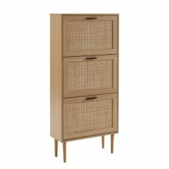 Baita Meubles D'entrée Et à Chaussures Meuble à Chaussures Cannage Rotin 3 Portes 60cm Bois Clair -Meubles d'appoint Soldes meuble a chaussures cannage rotin 3 portes 60cm bois clair 2
