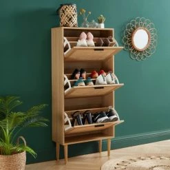 Baita Meubles D'entrée Et à Chaussures Meuble à Chaussures Cannage Rotin 3 Portes 60cm Bois Clair -Meubles d'appoint Soldes meuble a chaussures cannage rotin 3 portes 60cm bois clair 3