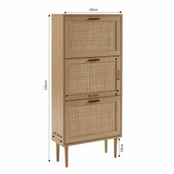 Baita Meubles D'entrée Et à Chaussures Meuble à Chaussures Cannage Rotin 3 Portes 60cm Bois Clair -Meubles d'appoint Soldes meuble a chaussures cannage rotin 3 portes 60cm bois clair 4