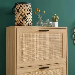 Baita Meubles D'entrée Et à Chaussures Meuble à Chaussures Cannage Rotin 3 Portes 60cm Bois Clair -Meubles d'appoint Soldes meuble a chaussures cannage rotin 3 portes 60cm bois clair 5