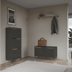 Meubles & Design Meubles D'entrée Et à Chaussures Meuble à Chaussures Design En Bois Gris -Meubles d'appoint Soldes meuble a chaussures design en bois gris 1
