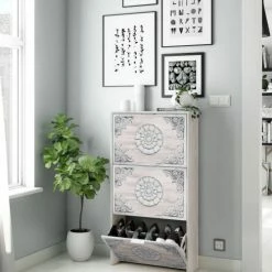 Dmora Meubles D'entrée Et à Chaussures Meuble à Chaussures Effet Bois Blanc -Meubles d'appoint Soldes meuble a chaussures effet bois blanc 2