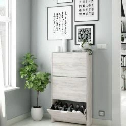 Dmora Meubles D'entrée Et à Chaussures Meuble à Chaussures Effet Bois Blanc -Meubles d'appoint Soldes meuble a chaussures effet bois blanc 5