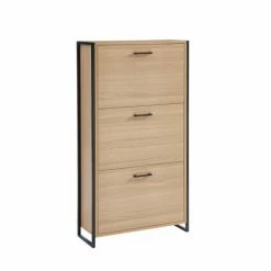 Baita Meubles D'entrée Et à Chaussures Meuble à Chaussures Effet Bois Et Métal Noir 3 Portes - L63cm -Meubles d'appoint Soldes meuble a chaussures effet bois et metal noir 3 portes l63cm 2