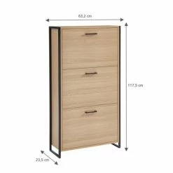 Baita Meubles D'entrée Et à Chaussures Meuble à Chaussures Effet Bois Et Métal Noir 3 Portes - L63cm -Meubles d'appoint Soldes meuble a chaussures effet bois et metal noir 3 portes l63cm 4