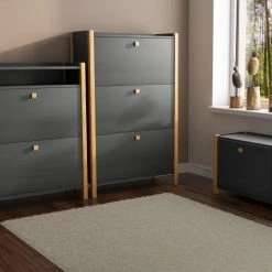 Woodman Meubles D'entrée Et à Chaussures Meuble à Chaussures En Bois 2 Portes Gris Foncé -Meubles d'appoint Soldes meuble a chaussures en bois 2 portes gris fonce 1