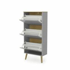 Tenzo Meubles D'entrée Et à Chaussures Meuble à Chaussures En Bois 3 Compartiments Gris Clair -Meubles d'appoint Soldes meuble a chaussures en bois 3 compartiments gris clair 3