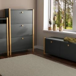 Woodman Meubles D'entrée Et à Chaussures Meuble à Chaussures En Bois 3 Portes Gris Foncé -Meubles d'appoint Soldes meuble a chaussures en bois 3 portes gris fonce 1