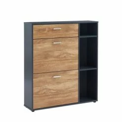 Baita Meubles D'entrée Et à Chaussures Meuble à Chaussures Gris Et Effet Bois 3 Portes 90cm -Meubles d'appoint Soldes meuble a chaussures gris et effet bois 3 portes 90cm 2